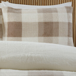 Teddy Fleece Check Duvet Set - Natural / Double - thumbnail 4