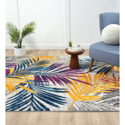 San Marino Modern Living Room Area Rug - Low Pile Leaf Design Muti Coloured - Multi Coloured / 170cm - thumbnail 4