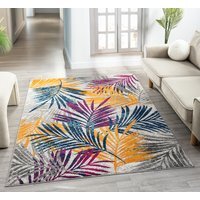 San Marino Modern Living Room Area Rug - Low Pile Leaf Design Muti Coloured - Multi Coloured / 170cm - thumbnail 1