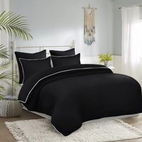 Piping Duvet Cover Set - Black / Queen