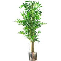 Realistic Artificial Bamboo Plants Trees Silver Metal Planter - Green