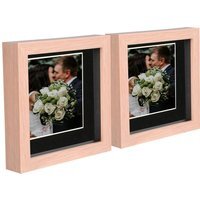 "6"" x 6"" 3D Box Photo Frames - 4"" x 4"" Mount - Pack of 2 - Light Brown/Black" - image 1