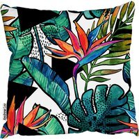 Tropical Leaves And Flowers With Contour Outdoor Cushion - Blue / 60cm - image 1