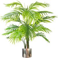 Artificial Areca Palm Tree - Extra Large With Silver Metal Planter - Green & Silver