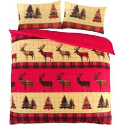 Flannelette Tartan Stag Duvet Cover Set Set - Red / Single - thumbnail 2