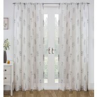 Bracken Leaf Print Linen-Look Voile Panel - Pair - Grey / 229cm