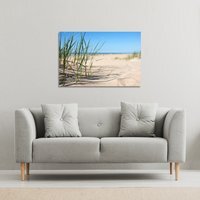 Grass in the sand dunes with the lake in the background Canvas Print - Blue / 77cm / 114cm - thumbnail 1