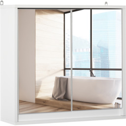HOMCOM Wall Mount Mirror Cabinet Storage Bathroom Cupboard - White - thumbnail 3