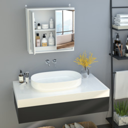 HOMCOM Wall Mount Mirror Cabinet Storage Bathroom Cupboard - White - thumbnail 5