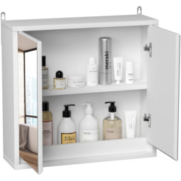 HOMCOM Wall Mount Mirror Cabinet Storage Bathroom Cupboard - White - thumbnail 4