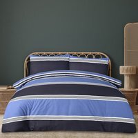 Printed Reversible Polycotton Banded Stripe Duvet Cover and Pillowcase - Navy / Single