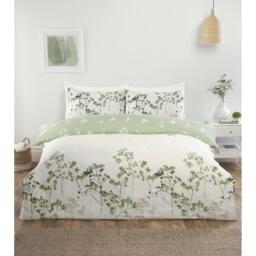 Shadow Floral Duvet Cover Pillowcase  Fitted Sheet Set - Green / King - thumbnail 2