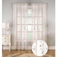 Slot Top Sheer Linen Look Voile Panels with Floral Print and sequins - Pair - Cream / 137cm - thumbnail 1