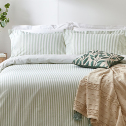 Hebden Striped Duvet Cover Set - Eucalyptus / Single - thumbnail 2