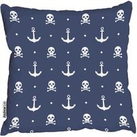 Nautical pattern with anchors and skull Cushion - blue / 60cm