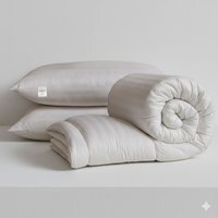 Lightweight 3 Tog Summer Duvet & Pillow Set - Breathable Striped Microfibre - White