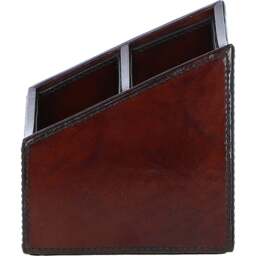 Leather Dual Compartment Letter Holder - Chestnut - thumbnail 4