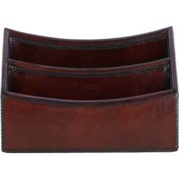 Leather Dual Compartment Letter Holder - Chestnut - thumbnail 2