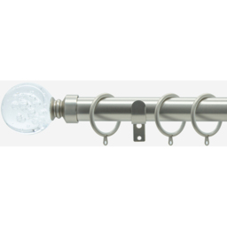 Brushed Steel 28mm Glass Bubbles Fixed Length Metal Curtain Pole - Brushed Steel / 115cm - thumbnail 5