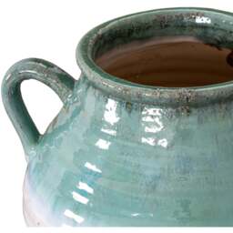 Rustic Ombre Turquoise and Sand Ceramic Vase with Twin Handles - White - thumbnail 3