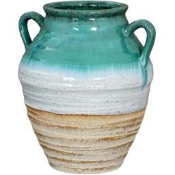 Rustic Ombre Turquoise and Sand Ceramic Vase with Twin Handles - White - thumbnail 2