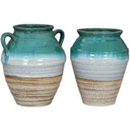 Rustic Ombre Turquoise and Sand Ceramic Vase with Twin Handles - White - thumbnail 5