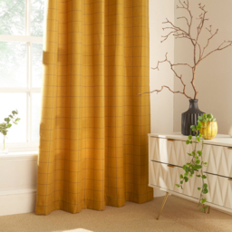 Ellis Check Room Darkening Eyelet Curtain Pair - Ochre / 229cm / 137cm - thumbnail 3