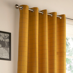 Ellis Check Room Darkening Eyelet Curtain Pair - Ochre / 229cm / 137cm - thumbnail 2