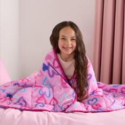 Kids Heart Print Weighted Blanket Sensory Throw - Purple - thumbnail 2