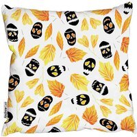 Halloween Pattern With Ghosts, Pumpkins, Skulls And Autumn Leaves Cushion - Yellow