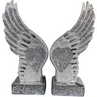 Crushed Diamond Sparkly Pair Wings Angel Ornament - Silver - image 1