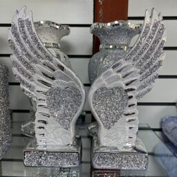 Crushed Diamond Sparkly Pair Wings Angel Ornament - Silver - thumbnail 2