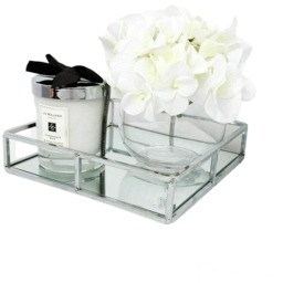Decorative Square Silver Chrome Mirrored Tray Candle - SILVER - thumbnail 2