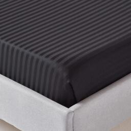330 Thread Count Egyptian Cotton Flat Sheet with Satin Stripes - Black / Superking - thumbnail 2