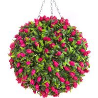 Best Artificial 38cm Pink Lush Tulip Hanging Basket Flower Topiary Ball - Pink - thumbnail 1