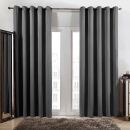 Plain Blackout Thermal Eyelet Curtains  - Grey / 182cm / 167cm / 38cm - thumbnail 2