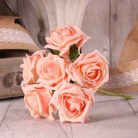 Bunch of 6 Small Foam Tea Roses  - Soft Peach