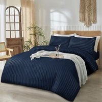 3Pcs Stripe Duvet Cover Set With Pillowcase - Navy / Superking
