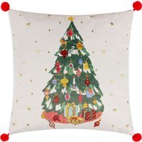 Deck The Halls Tree Embroidered Cushion - Multi / Feather - thumbnail 1