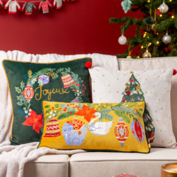 Deck The Halls Tree Embroidered Cushion - Multi / Feather - thumbnail 5