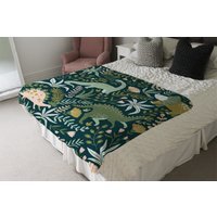Hand Drawn Dinosaurs, Tropical Leaves And Flowers. Blanket - Green - image 1