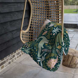 Hand Drawn Dinosaurs, Tropical Leaves And Flowers. Blanket - Green - thumbnail 4