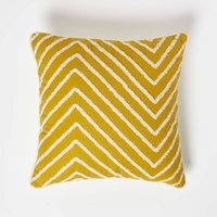 Homescapes Chevron Tufted Cotton Cushion - Mustard Yellow - thumbnail 1