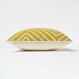 Homescapes Chevron Tufted Cotton Cushion - Mustard Yellow - thumbnail 4