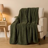 Soft Plain Teddy Fleece Throw - Woodland Green / 240cm