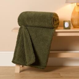 Soft Plain Teddy Fleece Throw - Woodland Green / 240cm - thumbnail 2