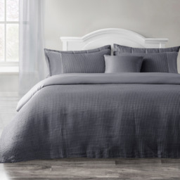 Classic Waffle Weave Plain Cuff Duvet Set - Charcoal / Single - thumbnail 2