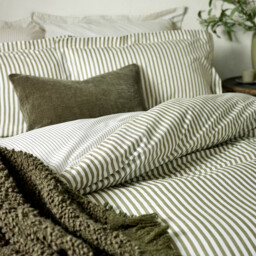 Hebden Melange Stripe Cotton Duvet Cover Set - Olive / King - thumbnail 2