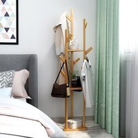 5.5FT Wooden Coat Rack with Hooks - Brown - image 1