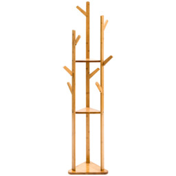 5.5FT Wooden Coat Rack with Hooks - Brown - thumbnail 2